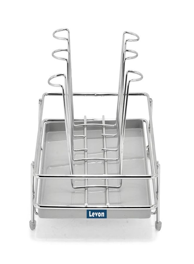 LEVON Stainless Steel Glass Countertop Tiered Shelf Stand for 6 and 9 Glass/Glass Holder for Kitchen/Dining Table Glass Stand (6 Rack) - Image 1